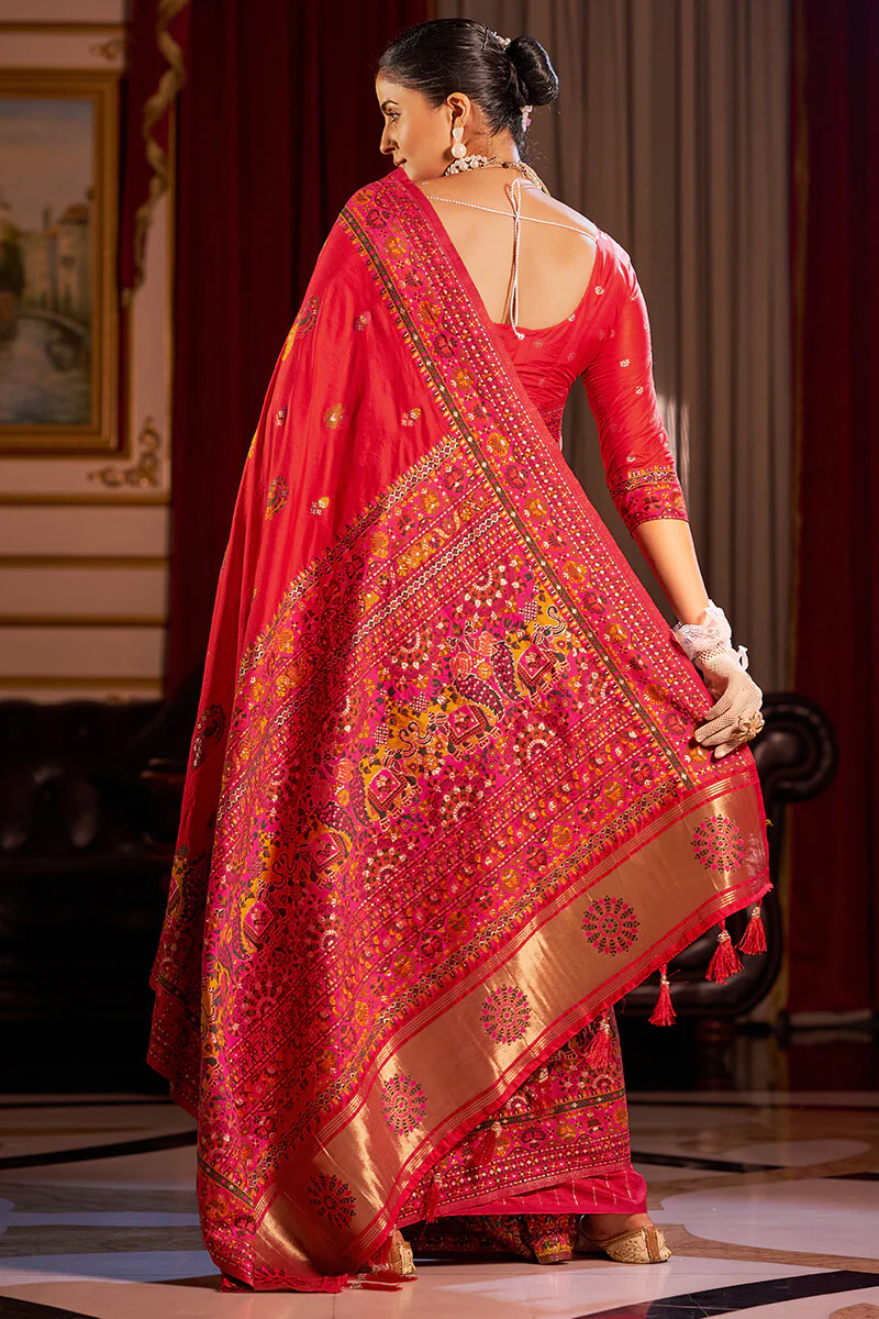 Piquant Red Pashmina Saree With Bucolic Blouse Piece - Image 4