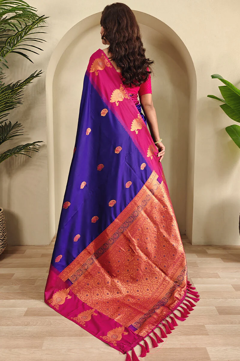 Piquant Royal Blue Soft Banarasi Silk Saree With Nemesis Blouse Piece - Image 4