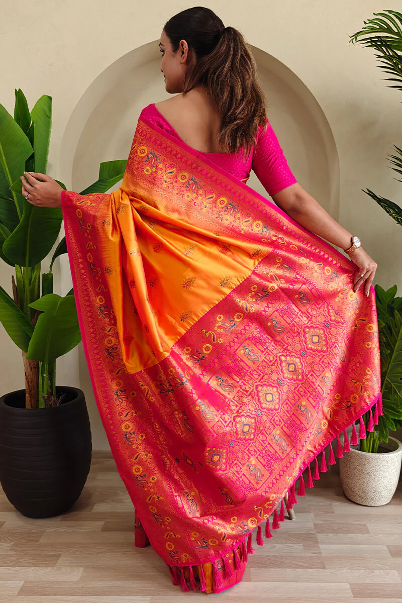 Pleasant Yellow Soft Banarasi Silk Saree With Forbearance Blouse Piece - Image 4