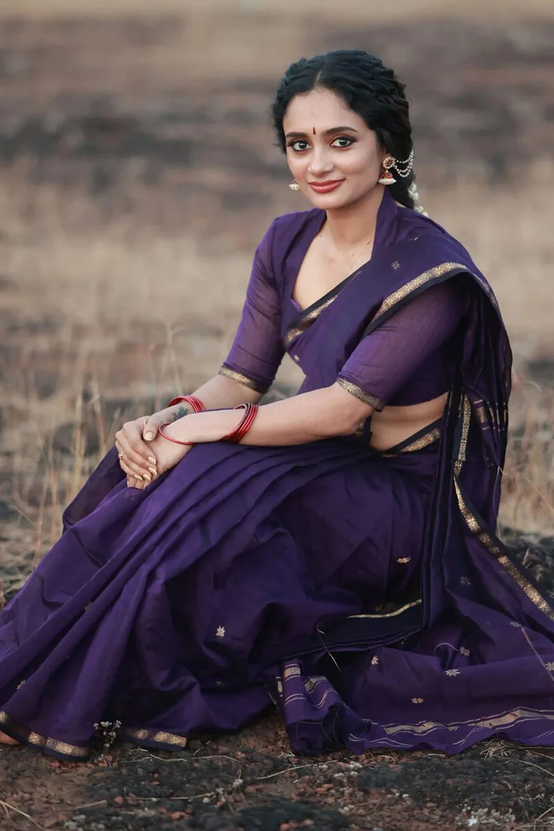 Pleasurable Purple Cotton Silk Saree With Imaginative Blouse Piece - Image 2