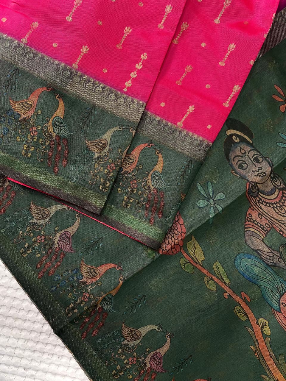 Posh Dark Pink Soft Chanderi Silk Printed Saree With Serendipity Blouse Piece - Image 2