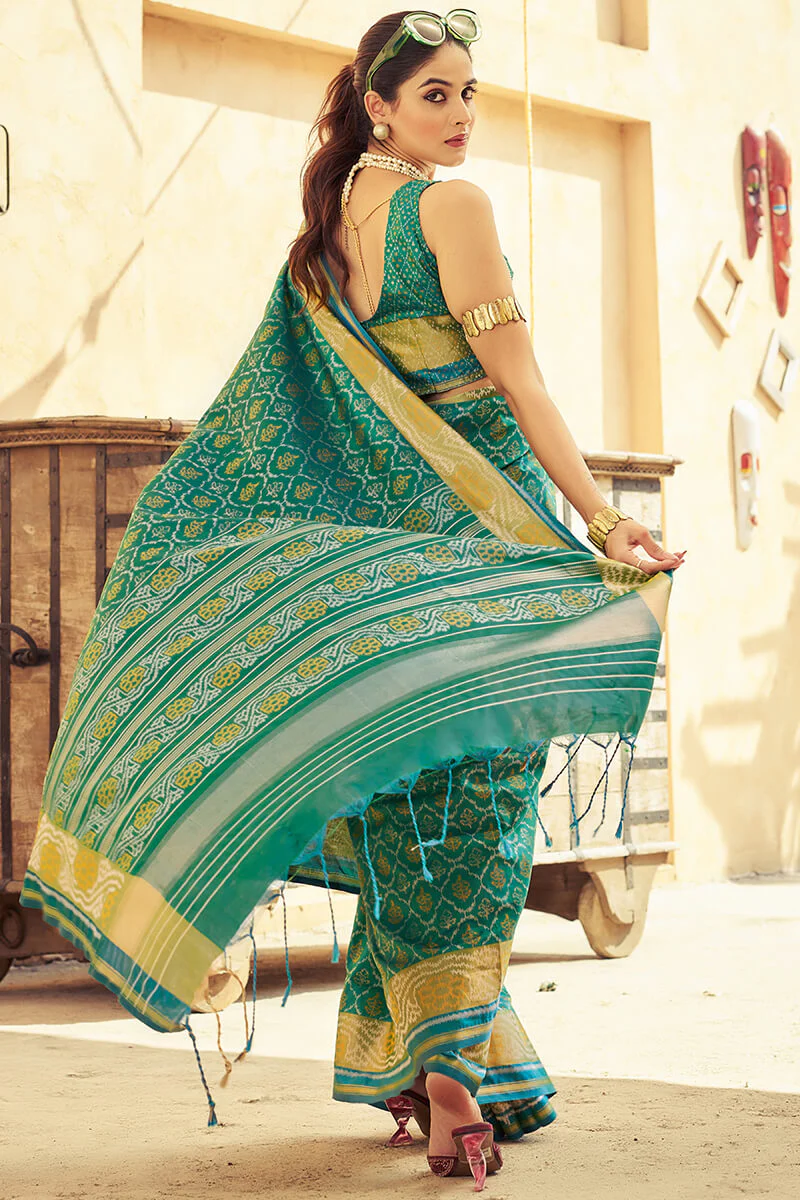 Posh Rama Soft Banarasi Silk Saree With Verdant Blouse Piece - Image 5