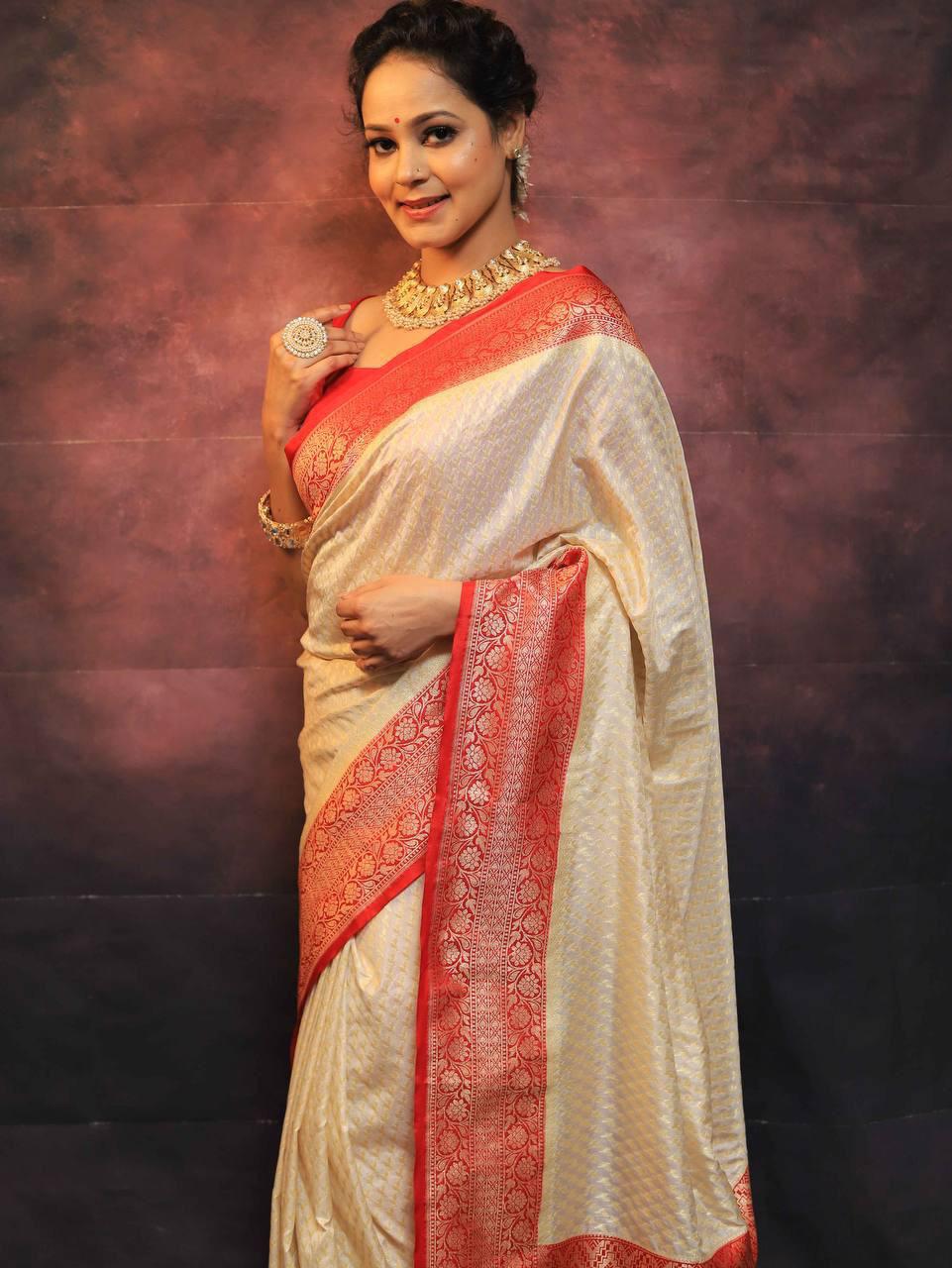 Precious Beige Soft Silk Saree With Charming Blouse Piece - Image 6