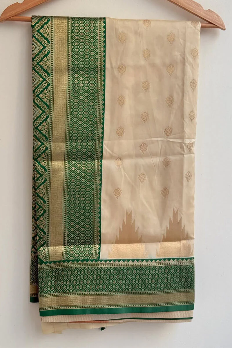 Precious Beige Soft Silk Saree With Stylish Blouse Piece - Image 5