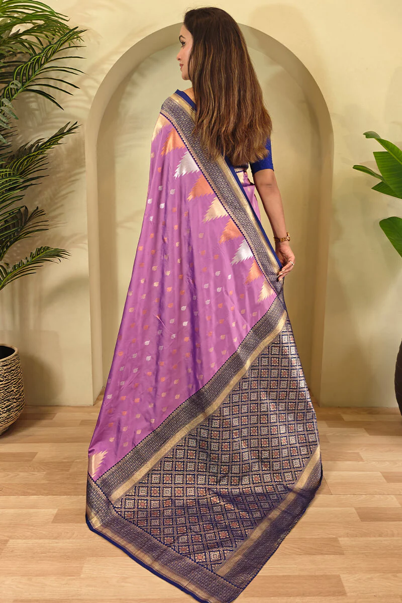 Precious Lavender Soft Banarasi Silk Saree With Elegant Blouse Piece - Image 4