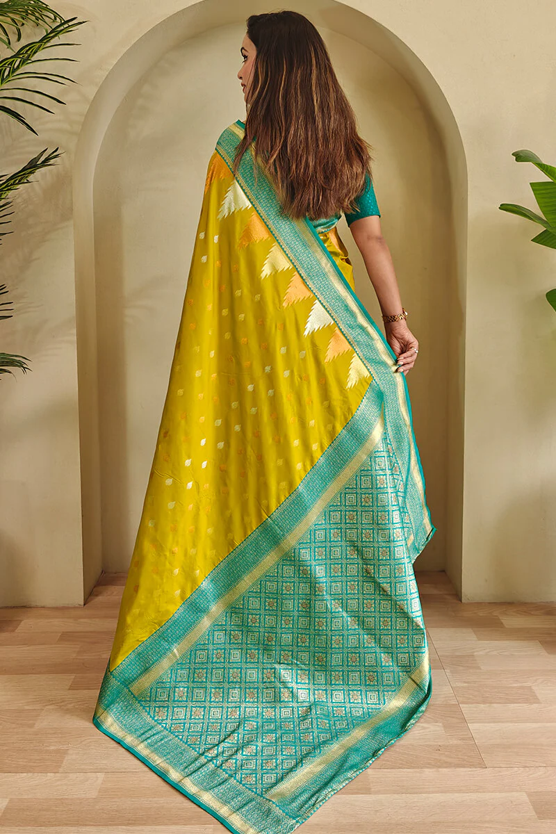 Precious Mehndi Soft Banarasi Silk Saree With Elegant Blouse Piece - Image 4