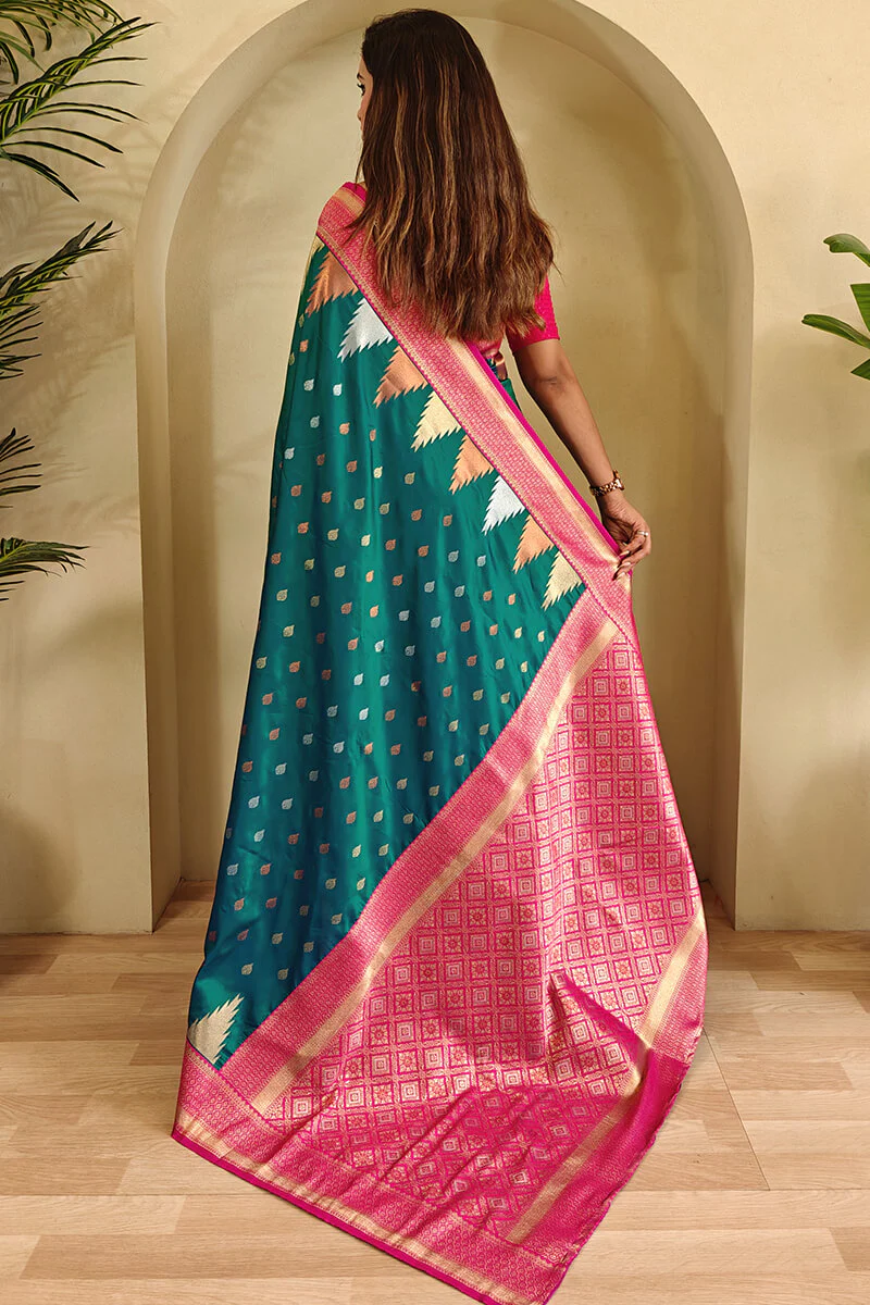 Precious Rama Soft Banarasi Silk Saree With Elegant Blouse Piece - Image 4