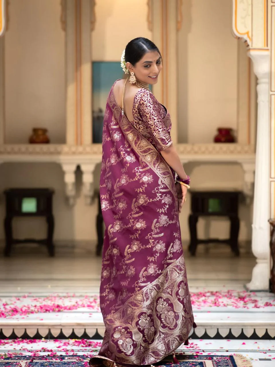 Preferable Wine Soft Silk Saree With Ethnic Blouse Piece - Image 6