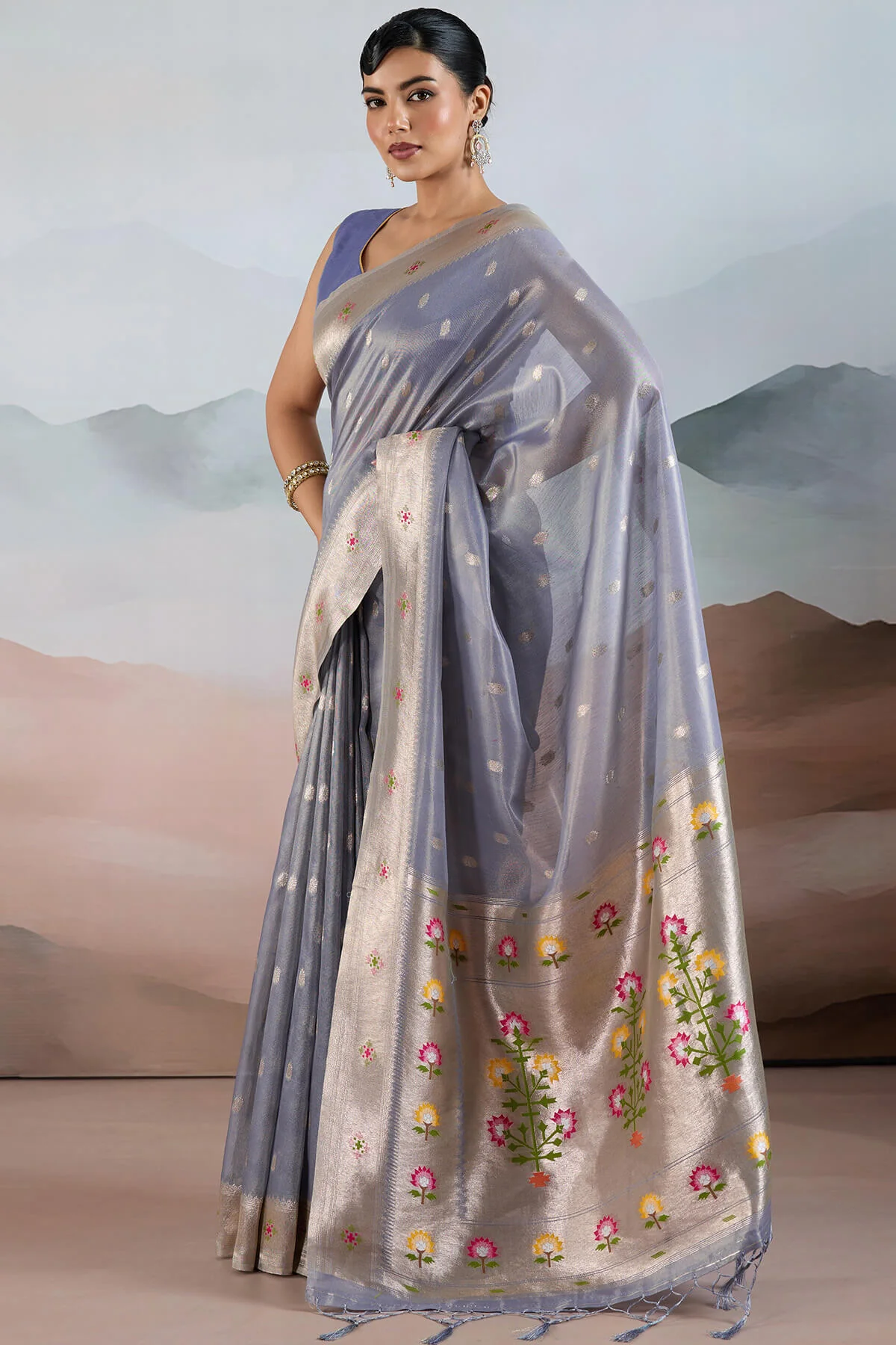 Prettiest Blue Paithani Pure Tissue Silk Saree With Traditional Blouse Piece - Image 3