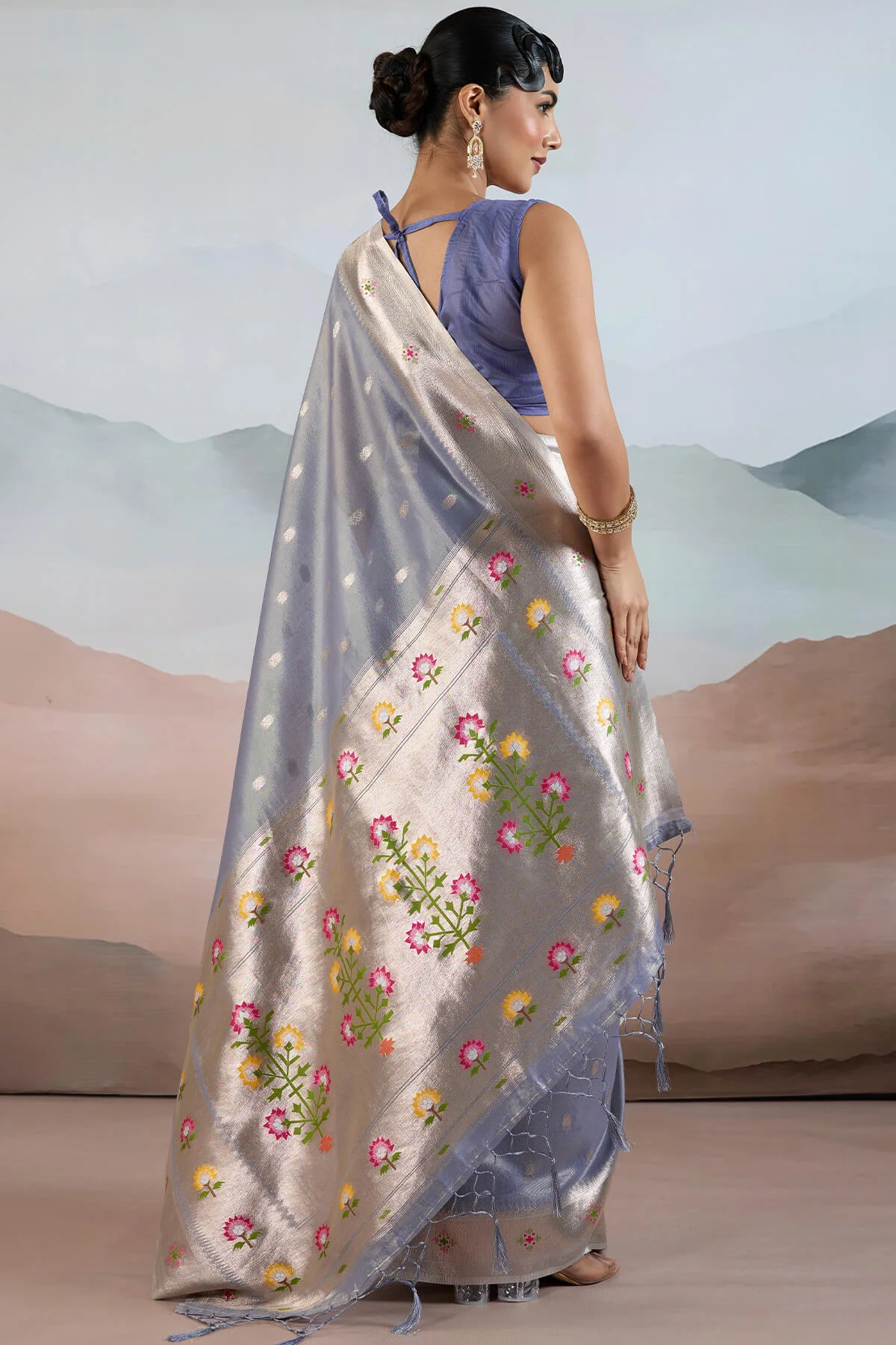 Prettiest Blue Paithani Pure Tissue Silk Saree With Traditional Blouse Piece - Image 6
