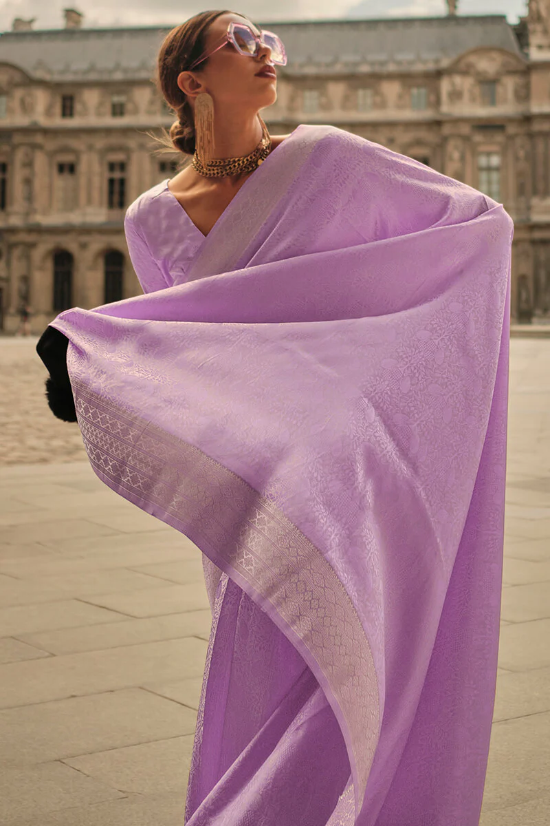 Prettiest Lavender Soft Banarasi Silk Saree With Panache Blouse Piece - Image 2