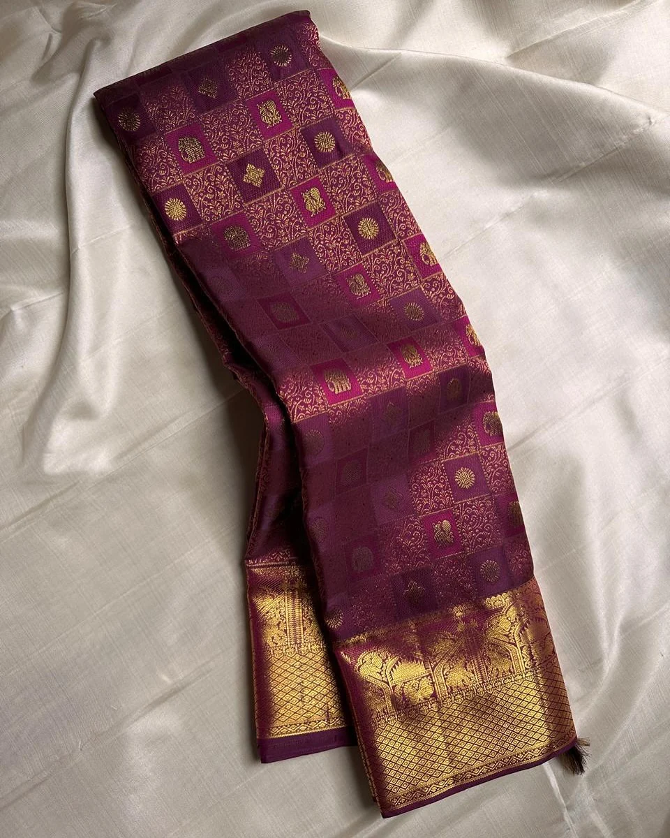 Prettiest Purple Soft Silk Saree With Improbable Blouse Piece - Image 2