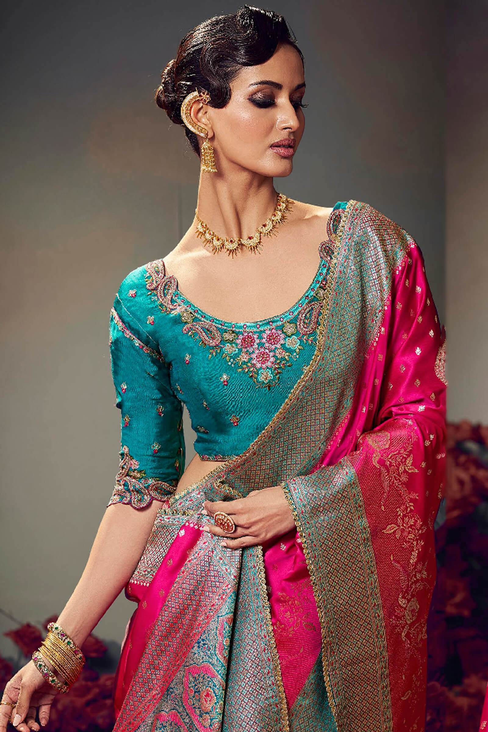 Pretty Dark Pink Banarasi Satin Silk Saree With Cynosure Blouse Piece - Image 2