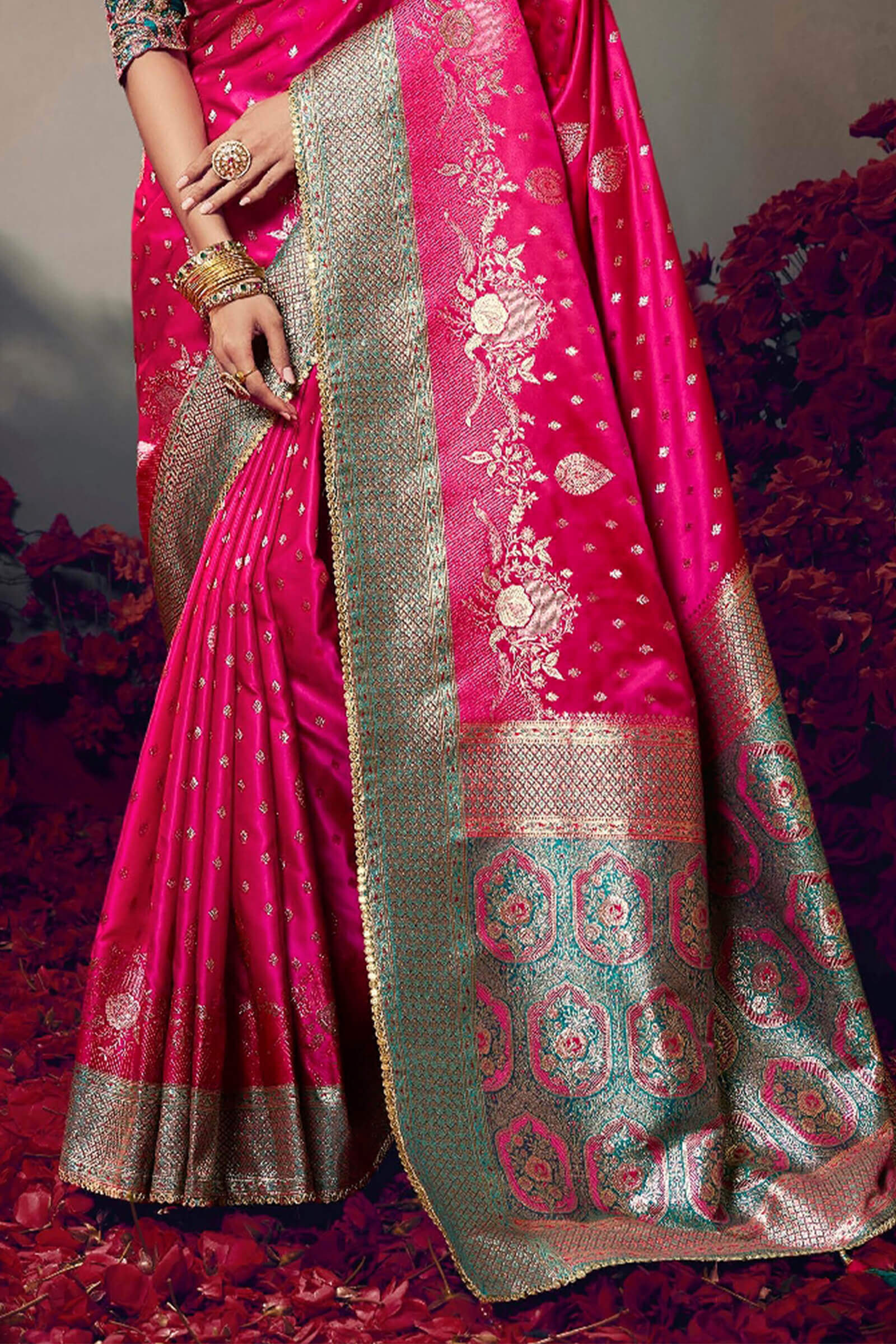 Pretty Dark Pink Banarasi Satin Silk Saree With Cynosure Blouse Piece - Image 5