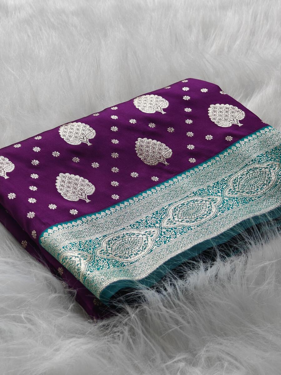 Pretty Purple Banarasi Satin Silk Saree With Majestic Blouse - Image 2