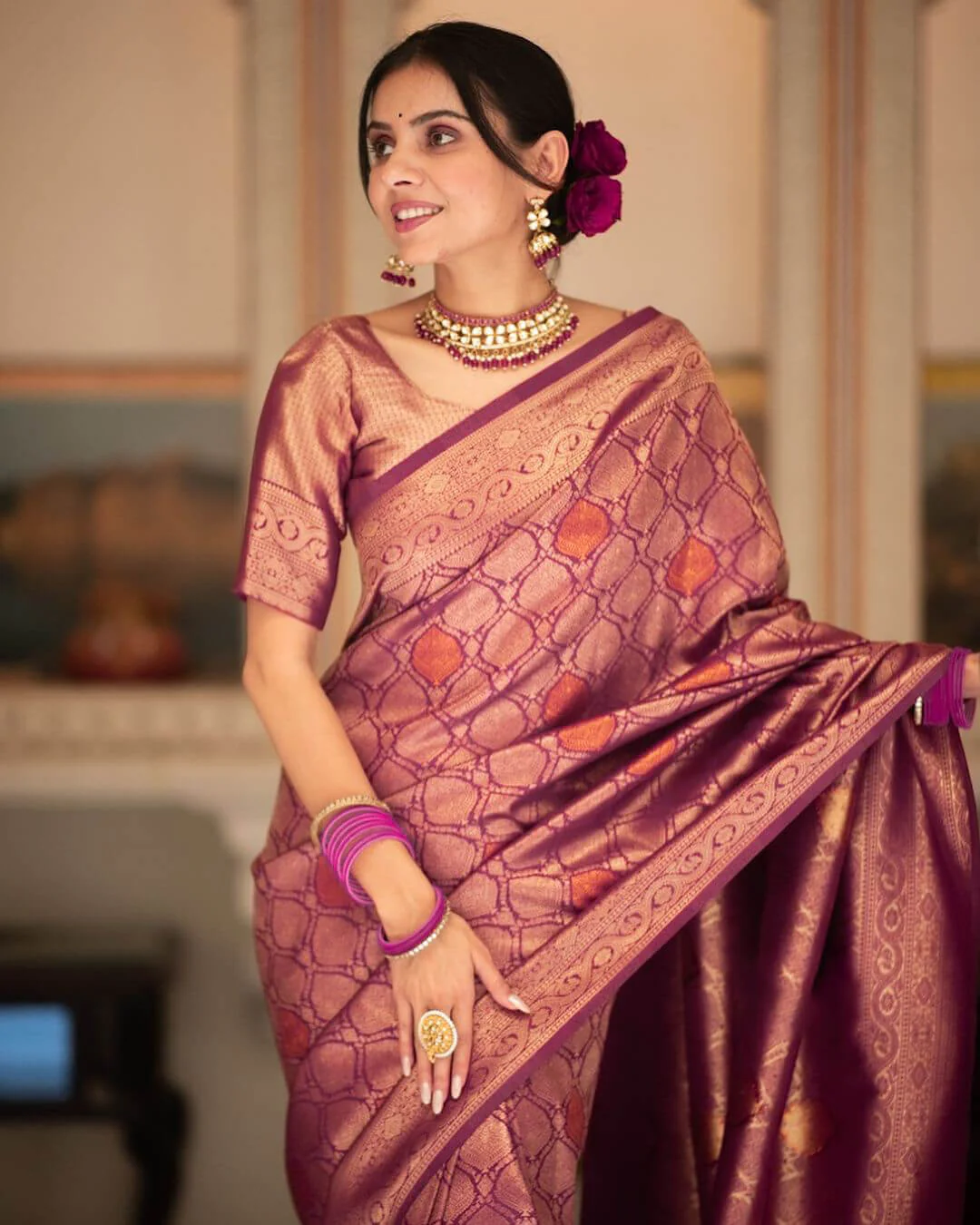 Pretty Purple Soft Silk Saree With Energetic  Blouse Piece - Image 2