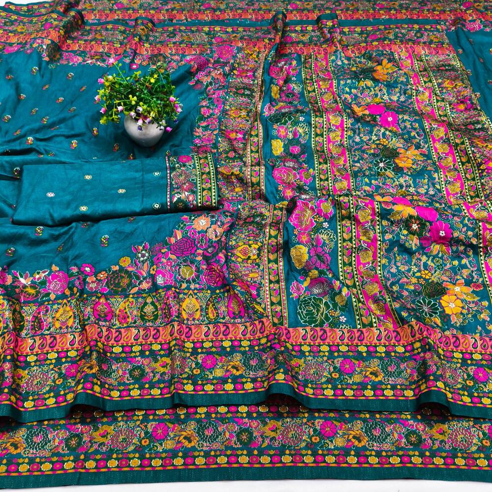 Pretty Rama Nylon Dola Pashmina Saree With Piquant Blouse Piece - Image 4