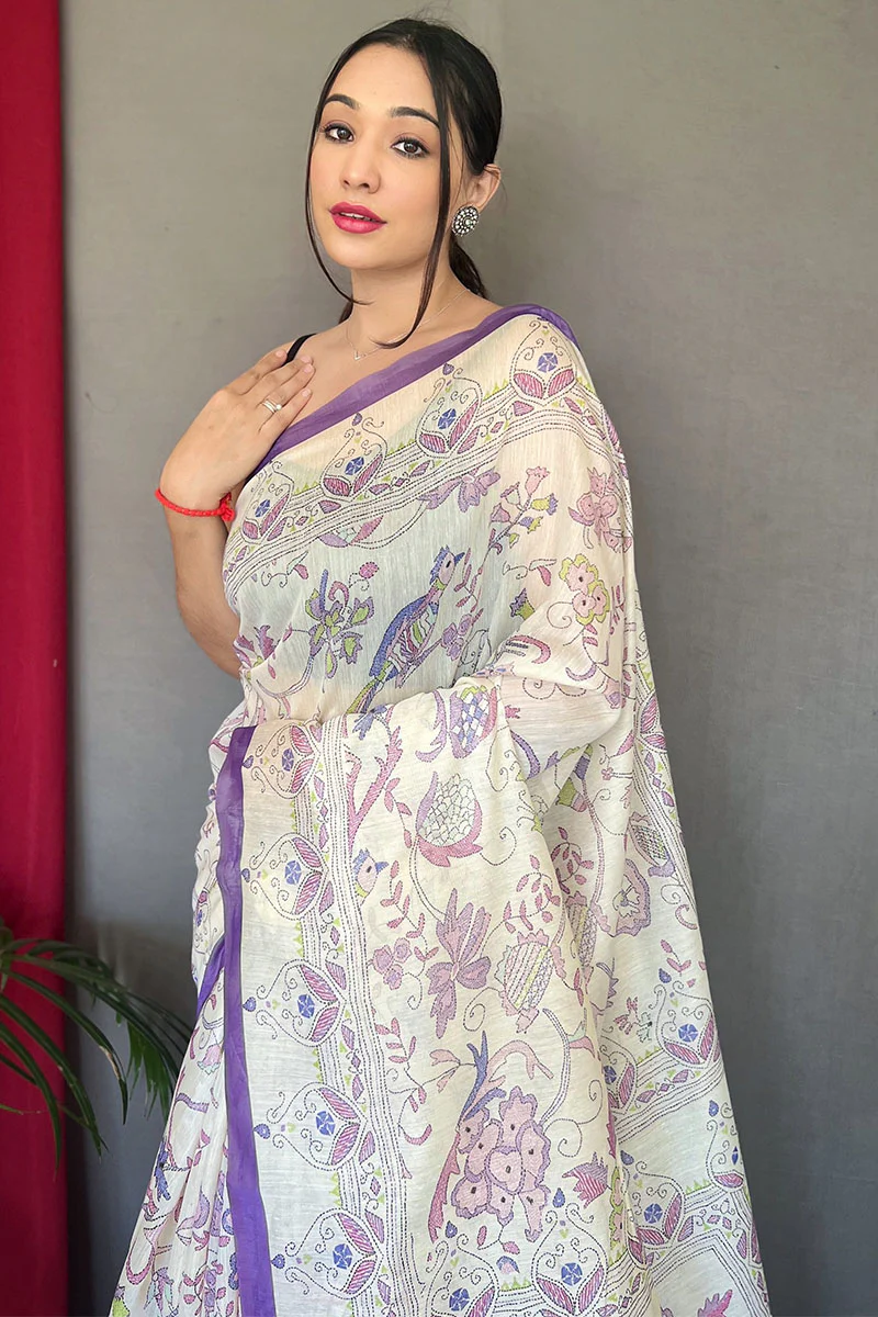 Prodigal White Cotton Silk Saree With Dulcet Blouse Piece - Image 2