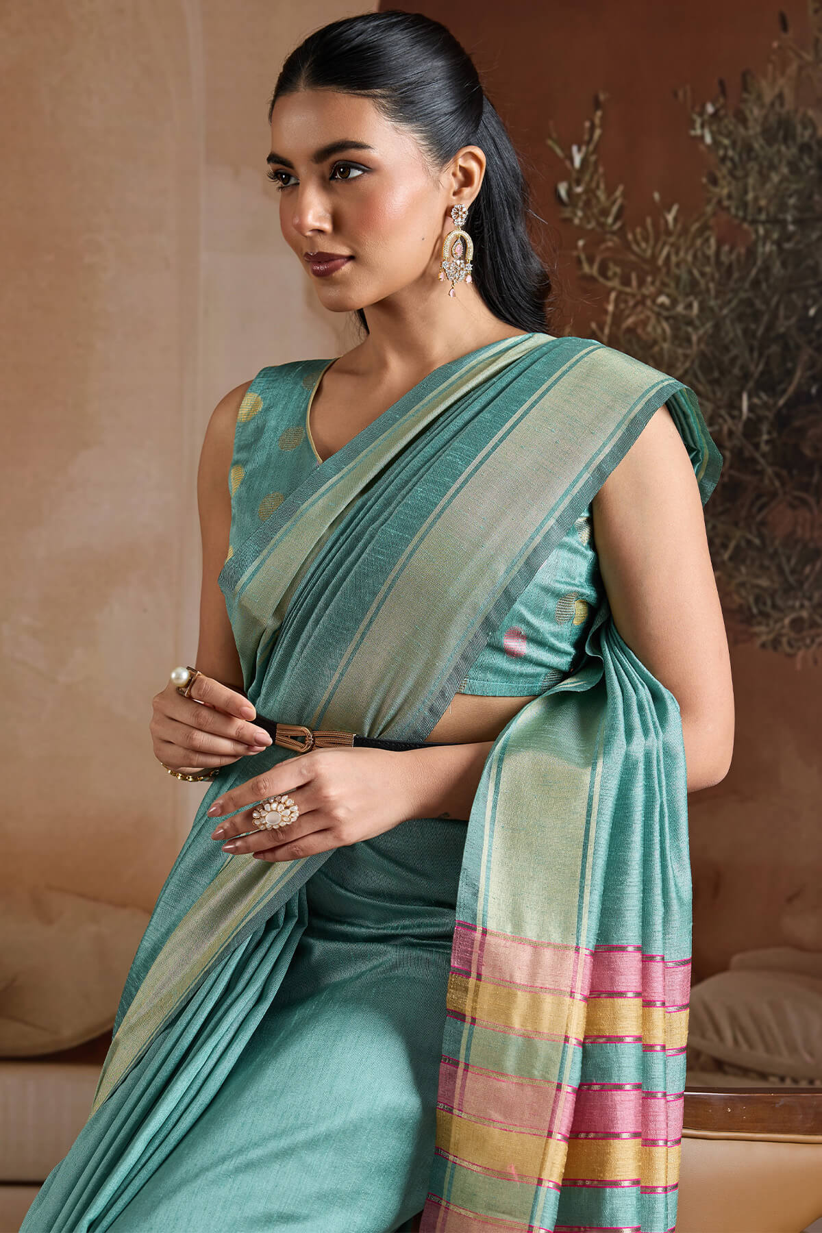 Proficient Firozi Soft Banarasi Bhagalpuri Silk Saree With Woebegone Blouse Piece - Image 2