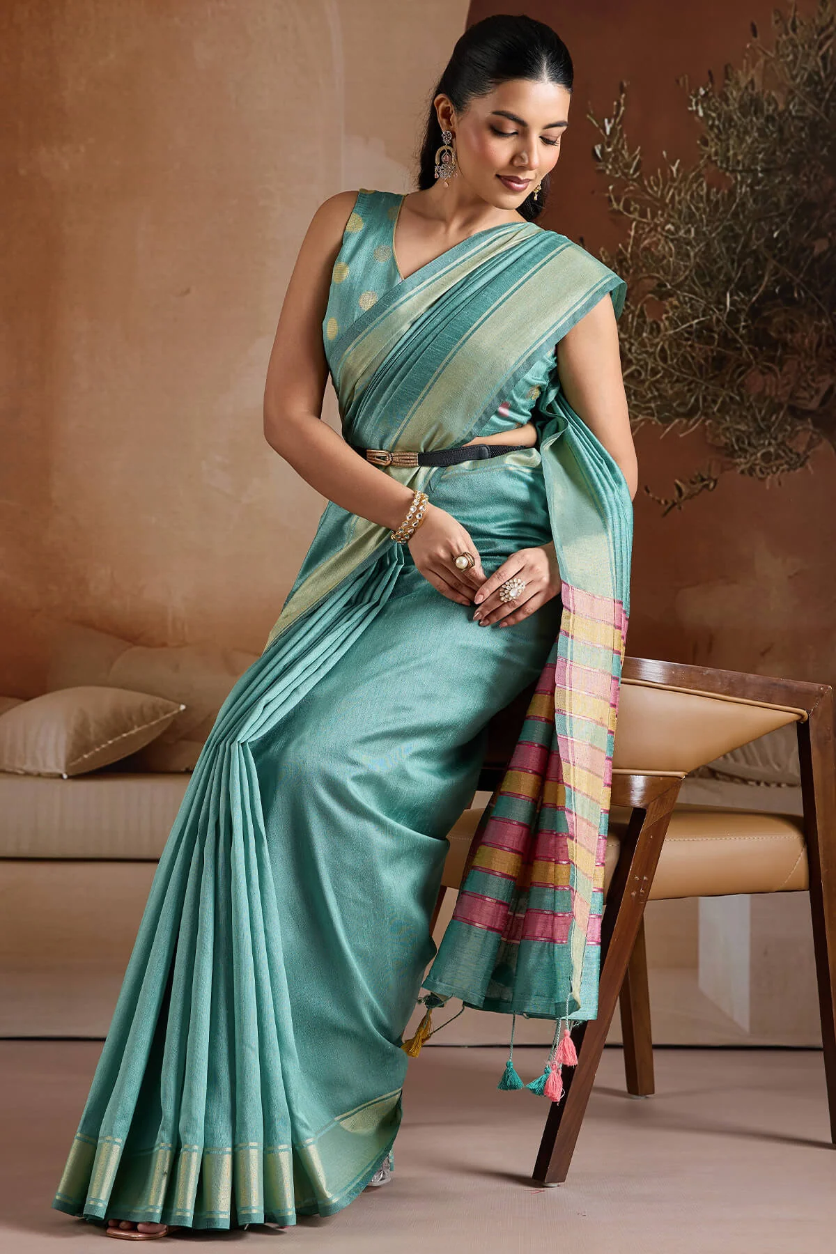 Proficient Firozi Soft Banarasi Bhagalpuri Silk Saree With Woebegone Blouse Piece - Image 3