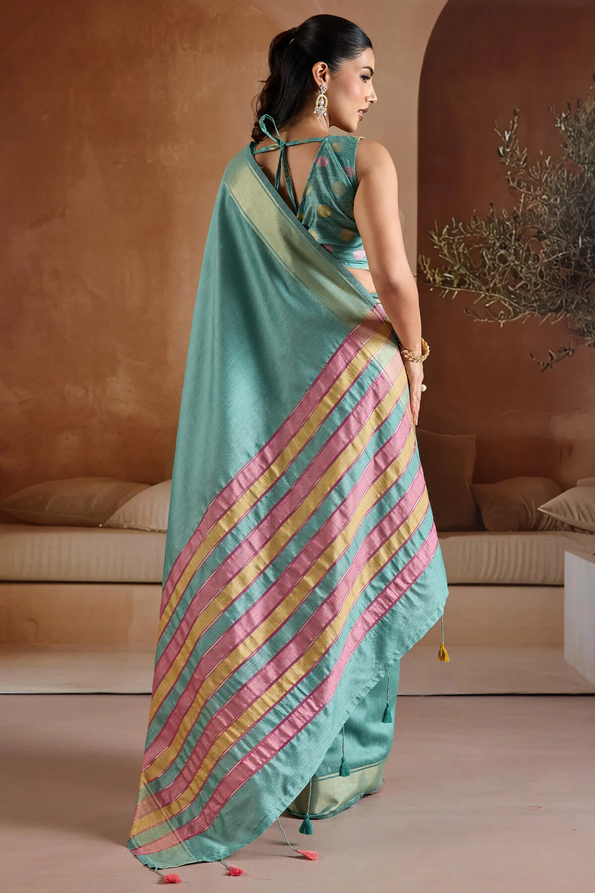 Proficient Firozi Soft Banarasi Bhagalpuri Silk Saree With Woebegone Blouse Piece - Image 5