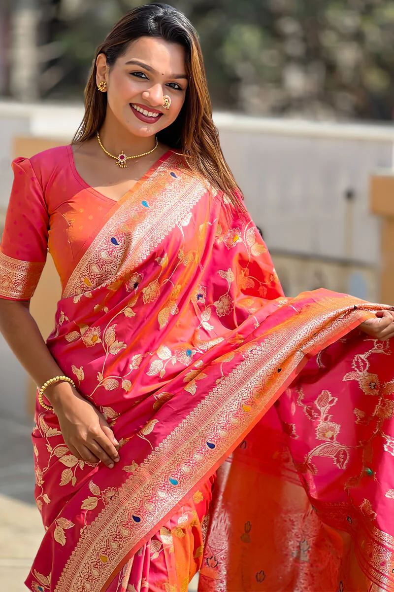Proficient Pink Soft Banarasi Silk Saree With Beguiling Blouse Piece - Image 2