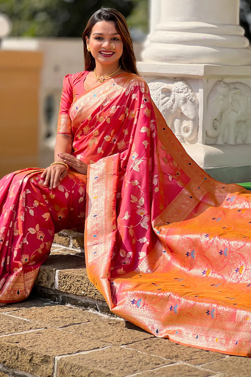 Proficient Pink Soft Banarasi Silk Saree With Beguiling Blouse Piece - Image 3