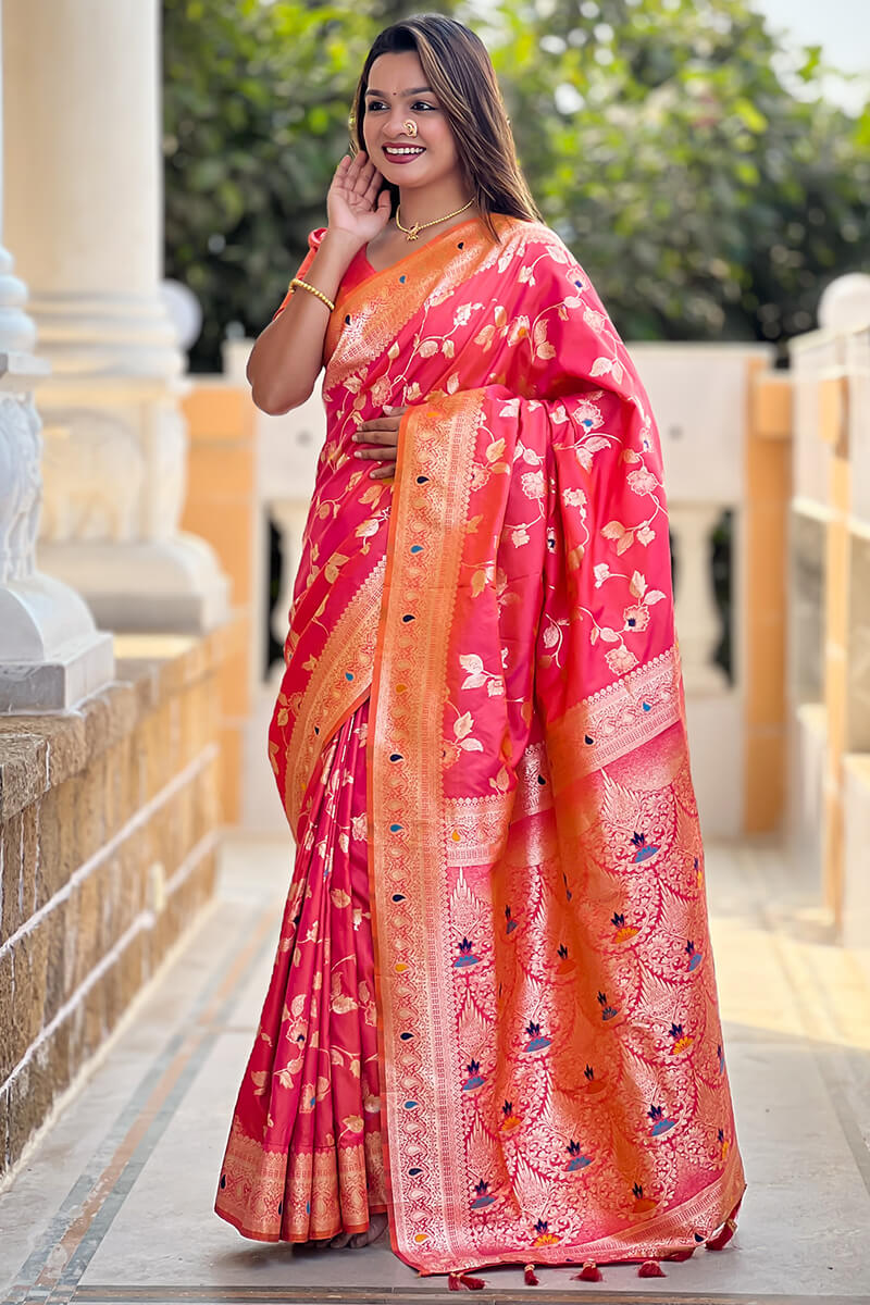 Proficient Pink Soft Banarasi Silk Saree With Beguiling Blouse Piece - Image 4