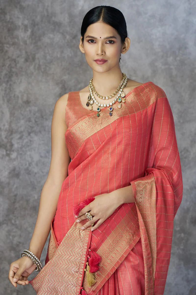 Proficient Red Cotton Silk Saree With Improbable Blouse Piece - Image 2