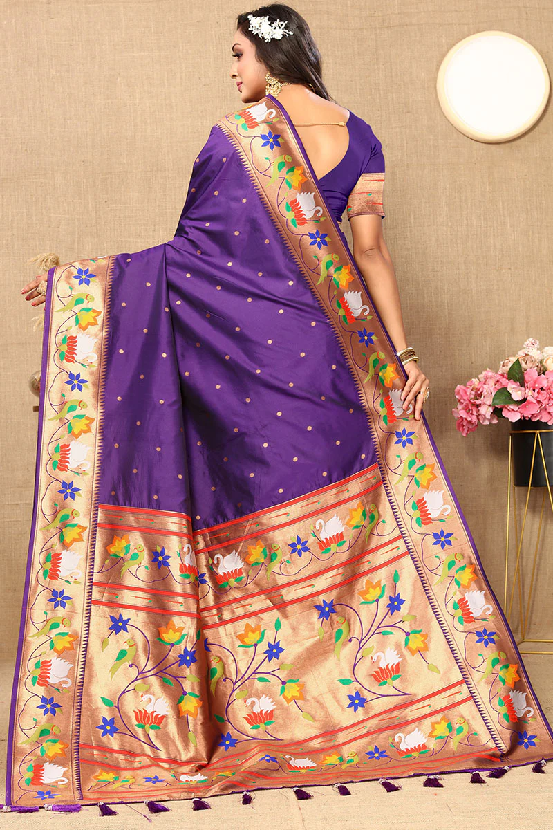 Proficient Royal Purple Paithani Silk Saree With Enchanting Blouse Piece - Image 5