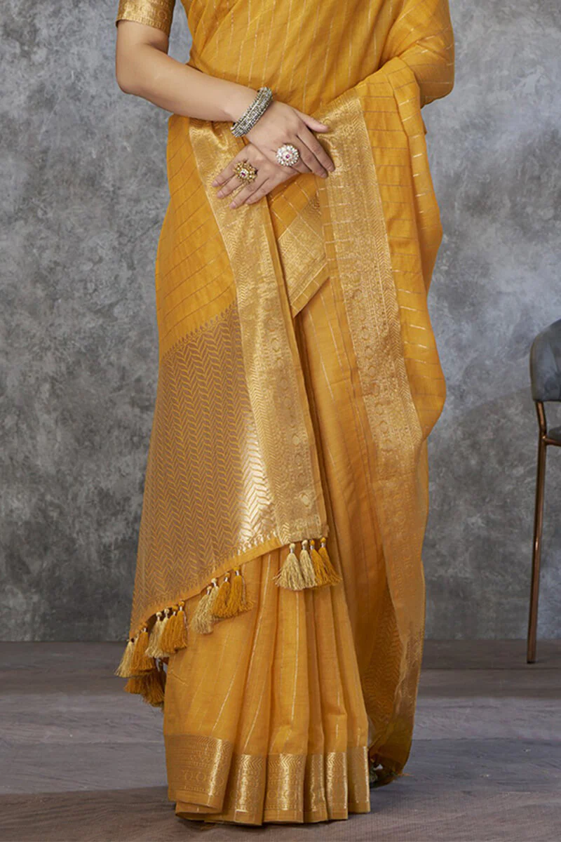 Profuse Mustard Cotton Silk Saree With Panache Blouse Piece - Image 3