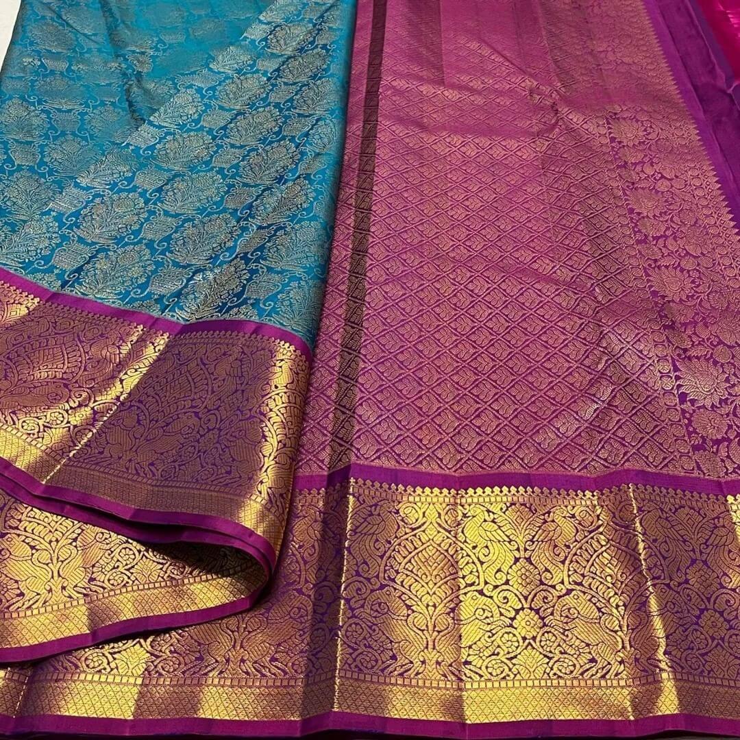 Prominent Rama Soft Banarasi Silk Saree With Excellent Blouse Piece - Image 5