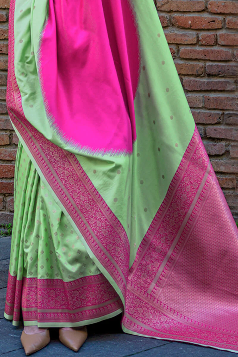 Propinquity Pink Soft Banarasi Silk Saree With Denouement Blouse Piece - Image 3