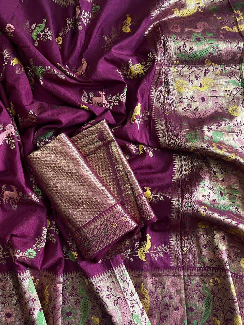 Propinquity Purple Soft Banarasi Silk Saree With Eloquence Blouse Piece - Image 2