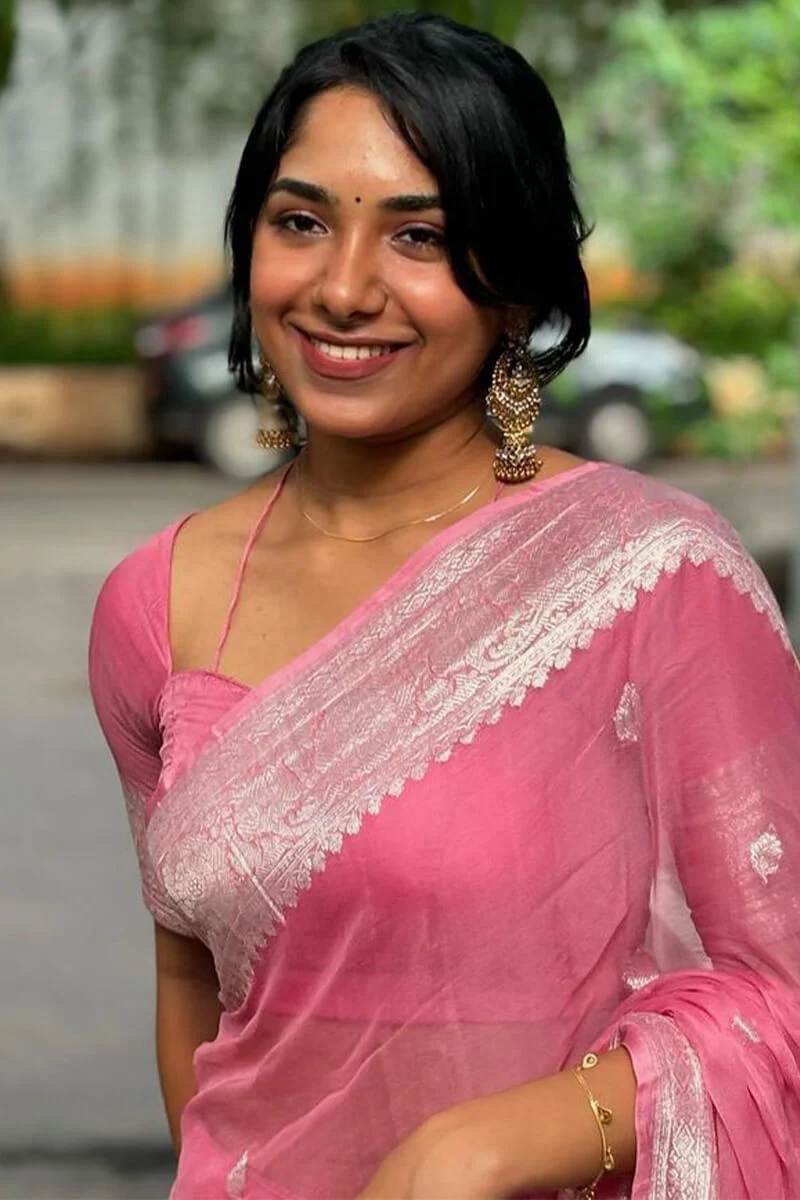 Pulsating Pink Cotton Silk Saree With Pleasurable Blouse Piece - Image 4