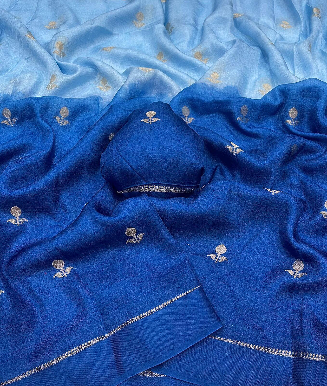 Quintessential Sky Blue Banarasi Khadi Silk Saree With Mesmeric Blouse Piece - Image 3