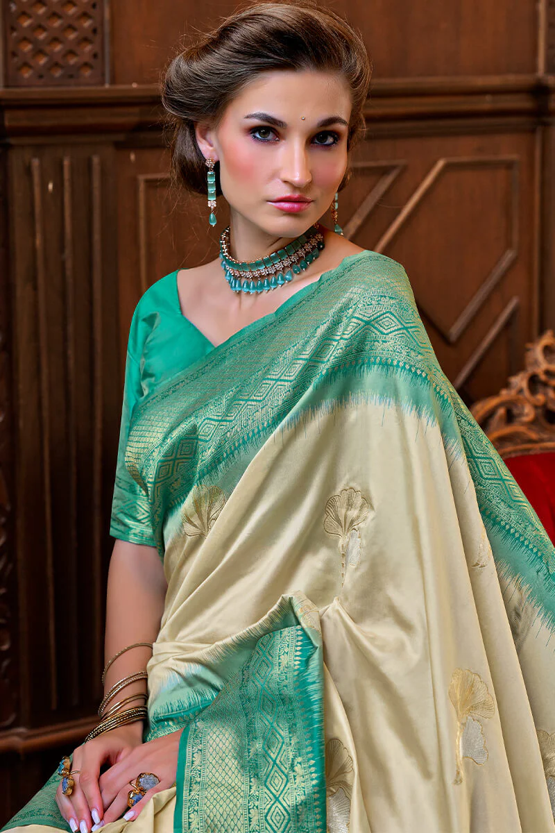 Quixotic Beige Soft Banarasi Silk Saree With Ineffable Blouse Piece - Image 2