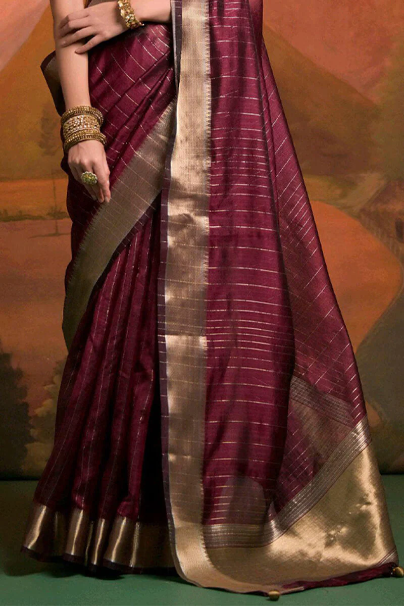 Quixotic Wine Soft Banarasi Silk Saree With Excellent Blouse Piece - Image 3