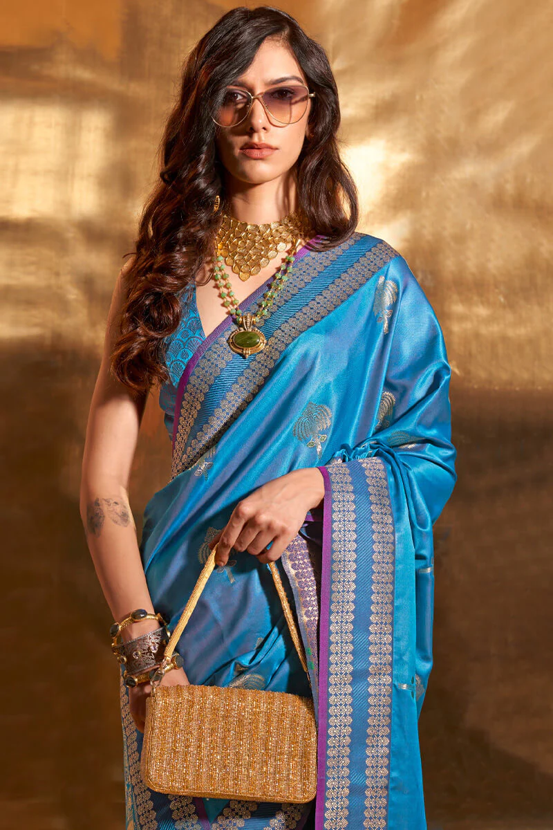 Radiant Blue Soft Banarasi Silk Saree With Prominent Blouse - Image 2