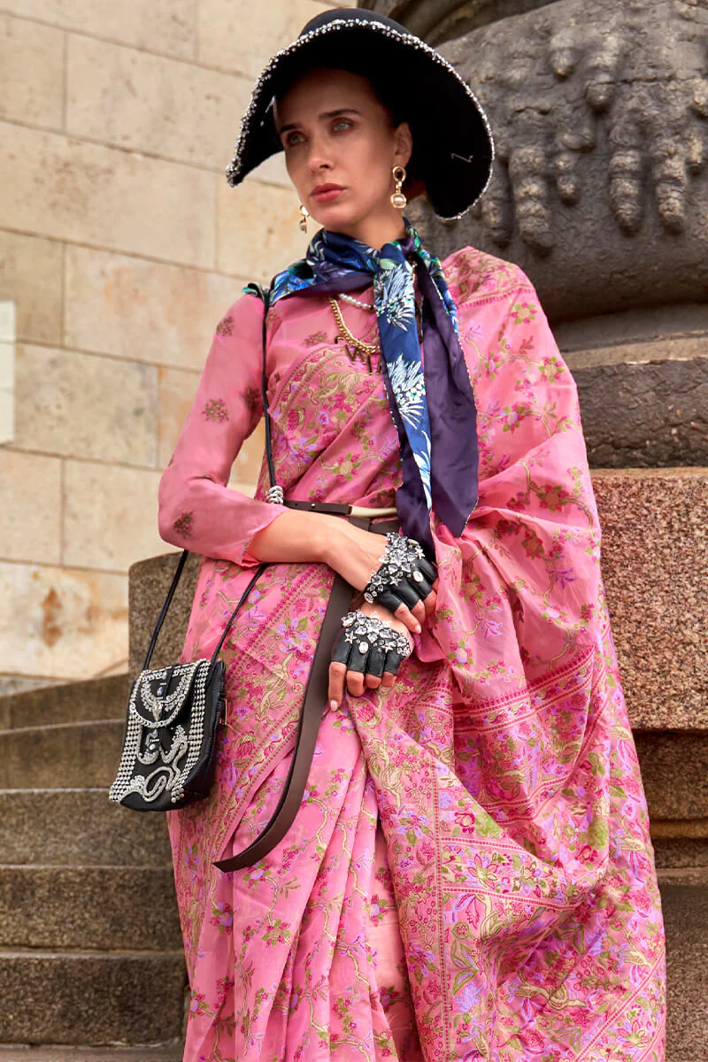 Radiant Pink Pashmina saree With Inimitable Blouse Piece - Image 2