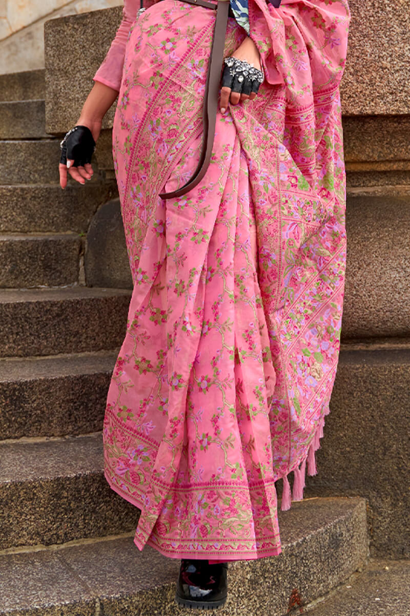 Radiant Pink Pashmina saree With Inimitable Blouse Piece - Image 3