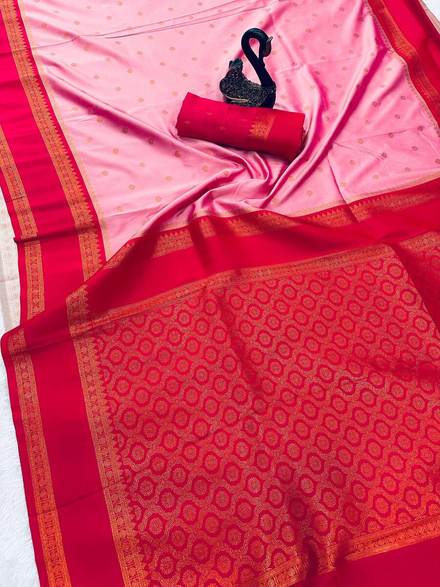 Radiant Pink Soft Banarasi Silk Saree With Moiety Blouse Piece - Image 3