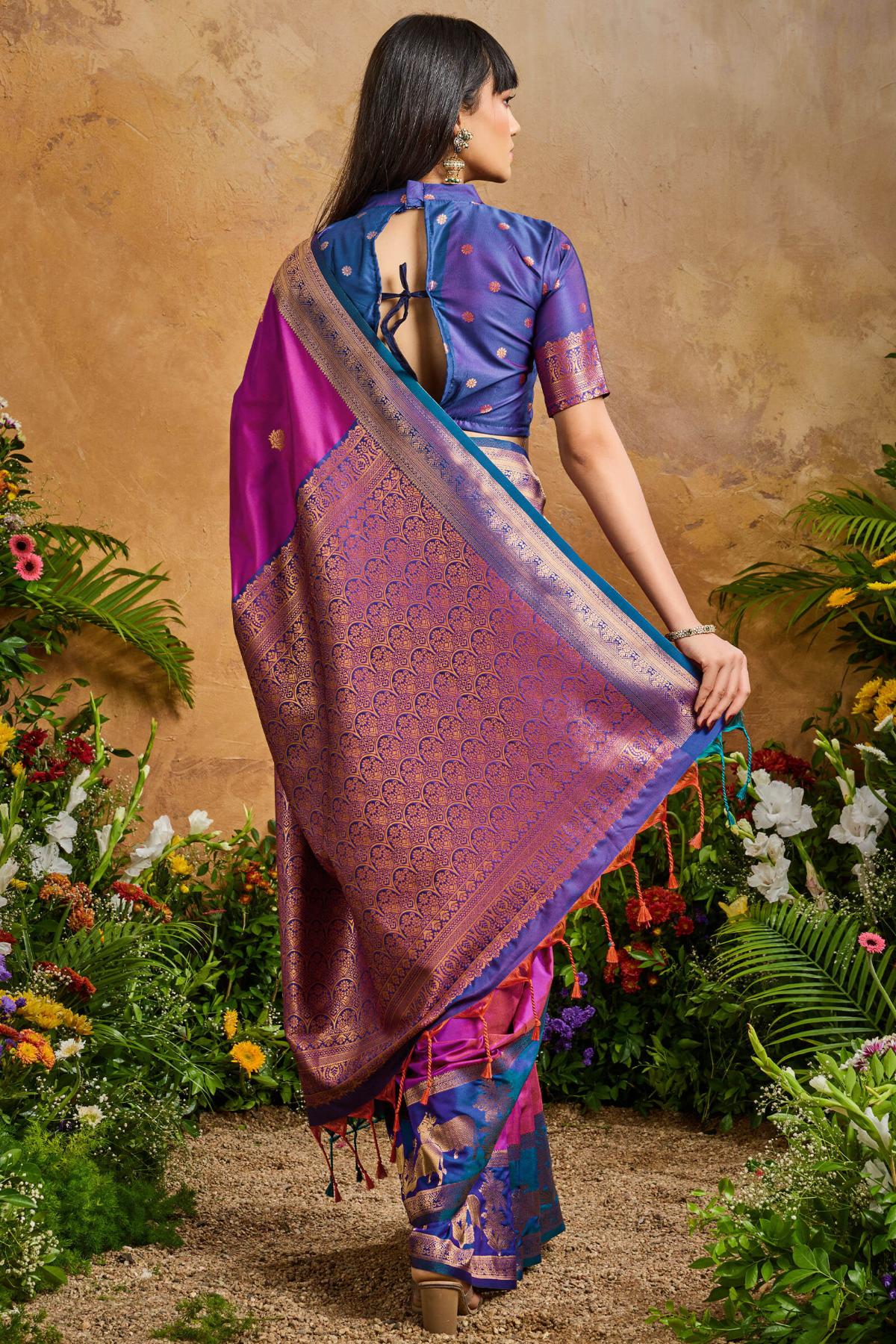 Radiant Purple Soft Banarasi Silk Saree With Lovely Blouse Piece - Image 6