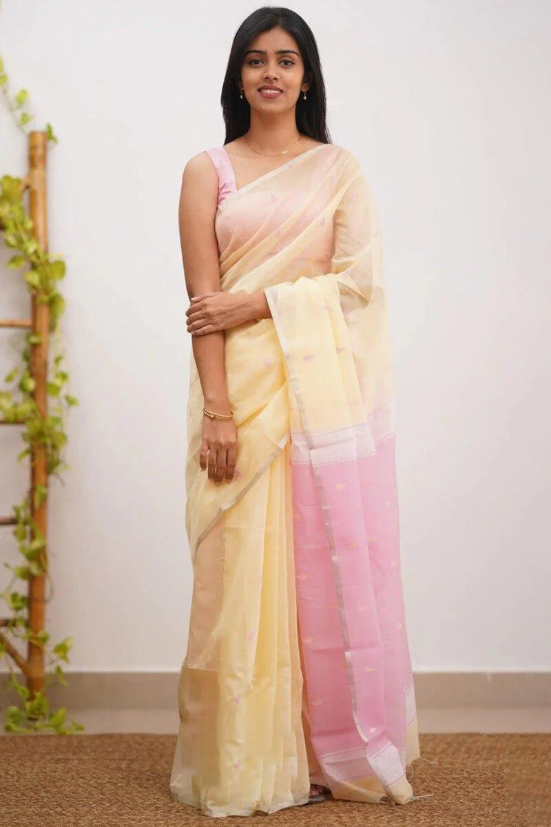 Radiant Yellow Cotton Silk Saree With Demanding Blouse Piece - Image 3