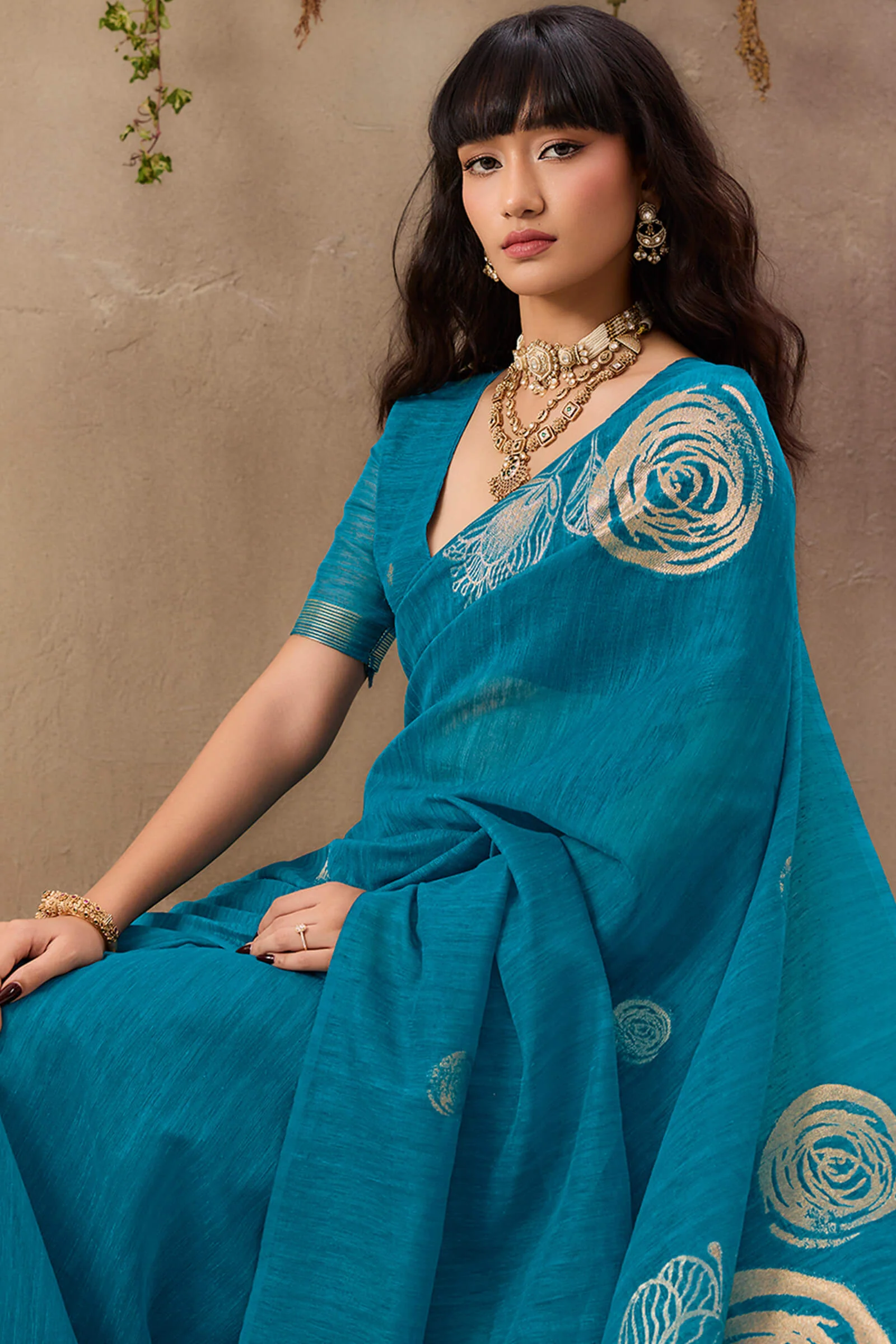 Ratatouille Firozi Cotton Silk Saree With Phenomenal Blouse Piece - Image 4