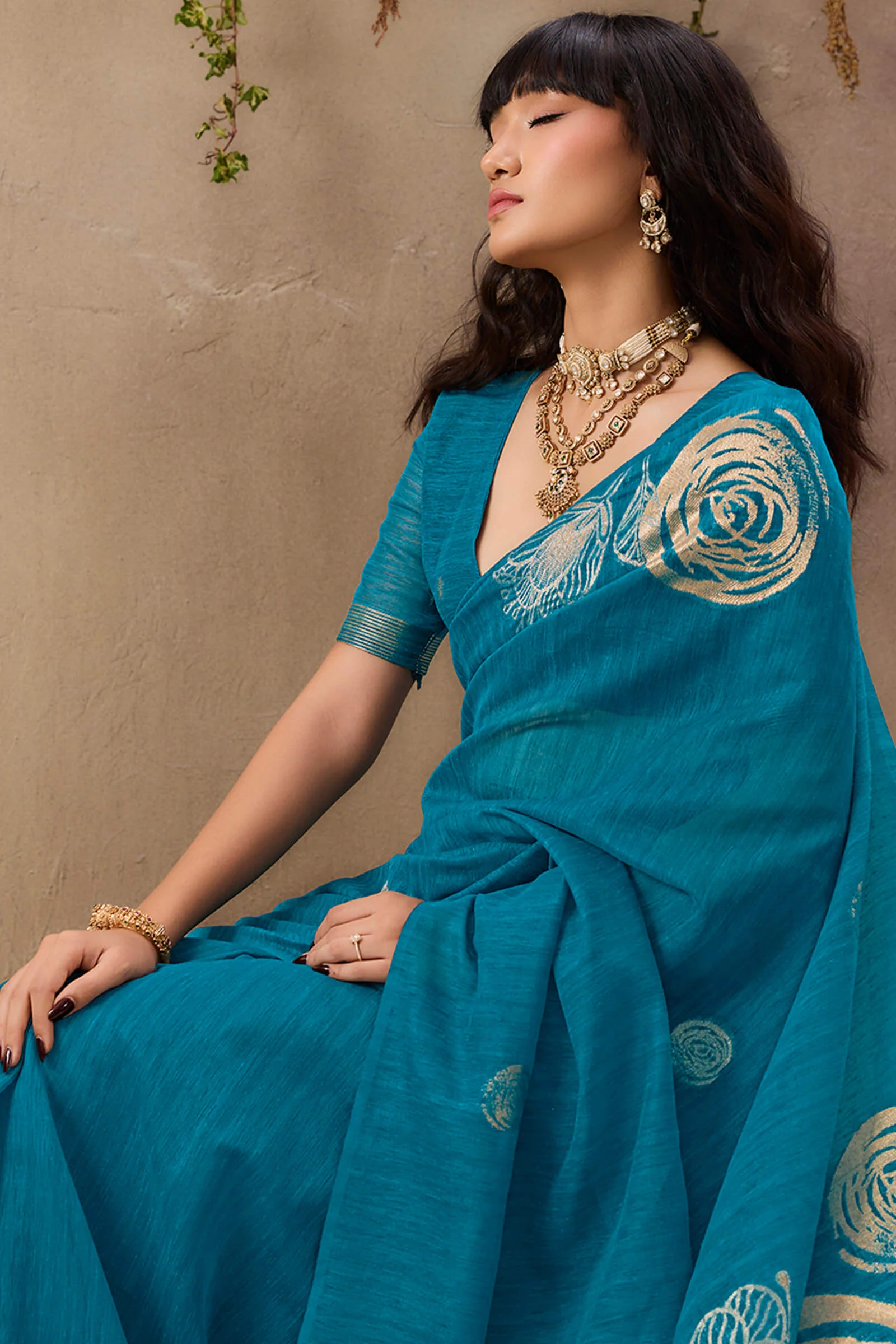 Ratatouille Firozi Cotton Silk Saree With Phenomenal Blouse Piece - Image 6
