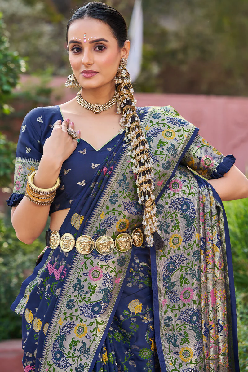 Ratatouille Navy Blue Paithani Silk Saree With Lagniappe Blouse Piece - Image 2