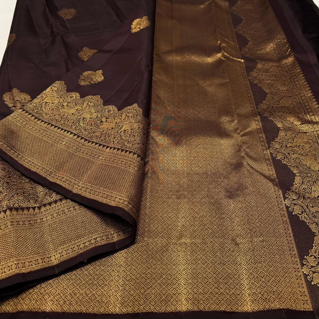 Ravishing Brown Soft Banarasi Silk Saree With Delightful Blouse Piece - Image 5