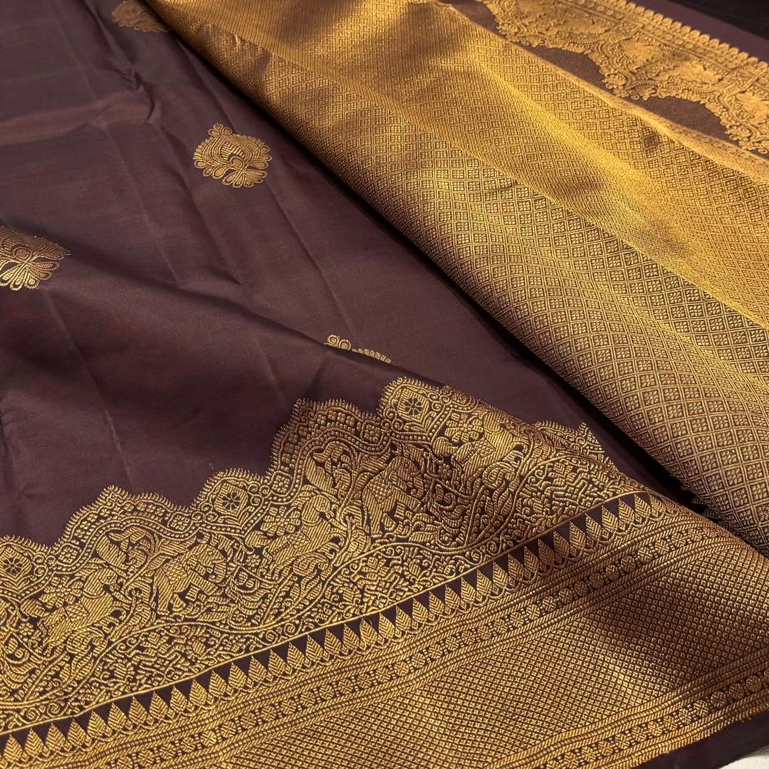 Ravishing Brown Soft Banarasi Silk Saree With Delightful Blouse Piece - Image 6
