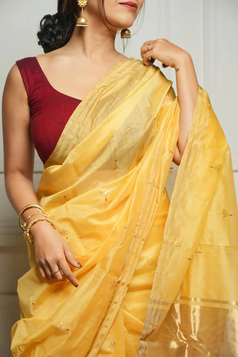 Ravishing Yellow Cotton Silk Saree With Marvellous Blouse Piece - Image 6